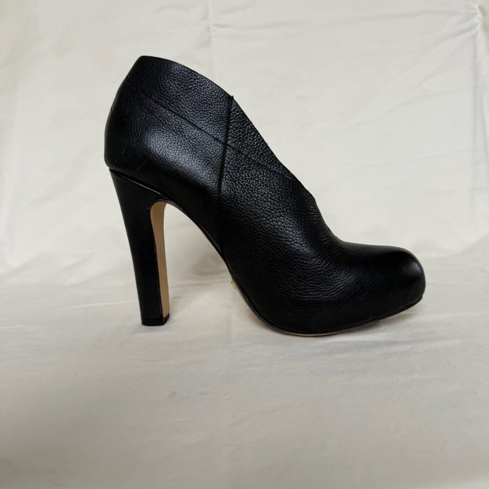 Matiko Betty Black Leather Elevated Side Slip On Peep Toe Bootie Pump Size 7 - Picture 5 of 12